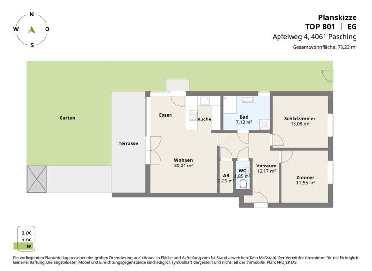 Wohnung zum Kauf 449.000 € 3 Zimmer 78,2 m² EG Apfelweg 4 Pasching 4061