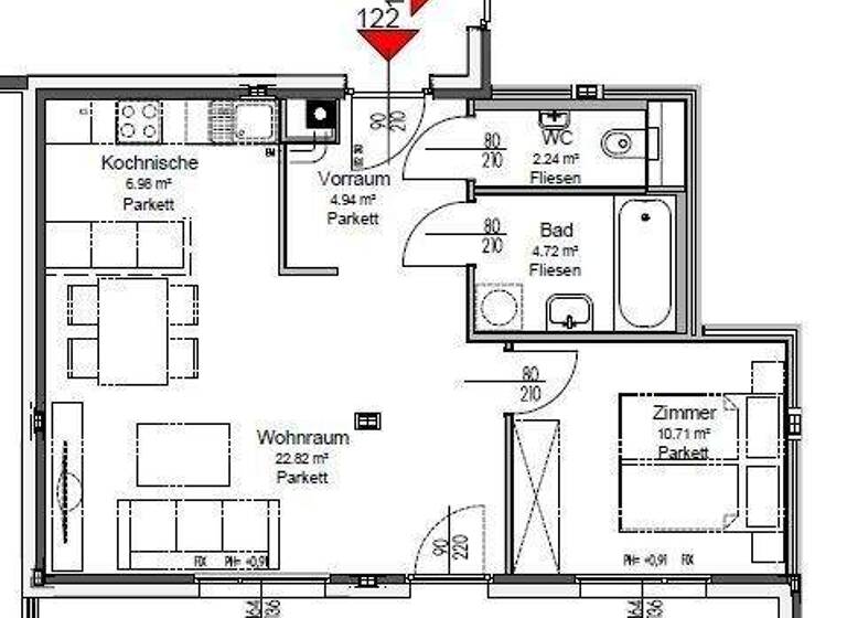 Wohnung zur Miete 718 € 2 Zimmer 52,4 m² 2. Geschoss frei ab sofort Wien 1210