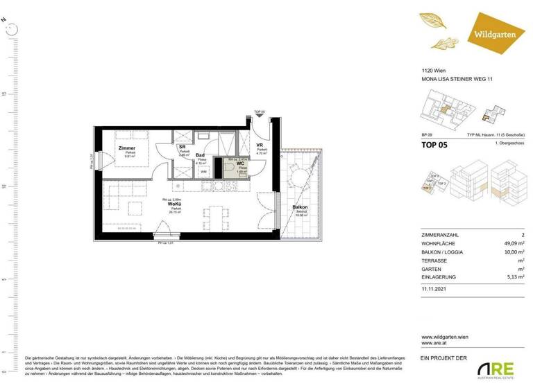 Wohnung zum Kauf - Erstbezug provisionsfrei 257.300 € 2 Zimmer 1. Geschoss Mona-Lisa-Steiner-Weg 11 Wien 1120