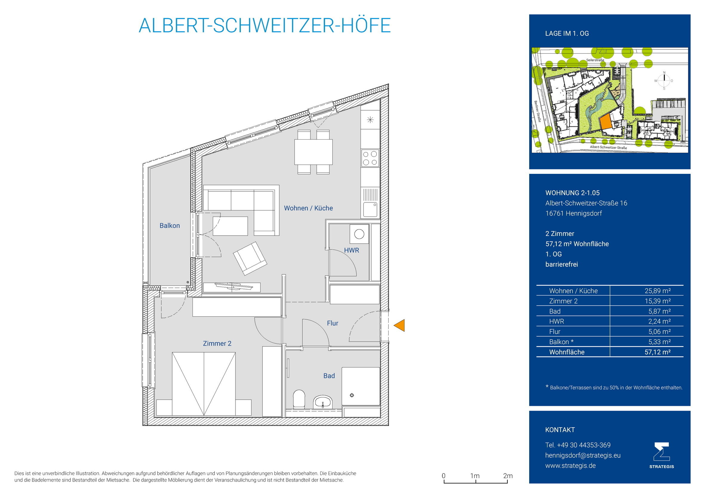 Wohnung zur Miete 869 € 2 Zimmer 57,1 m²<br/>Wohnfläche 1.<br/>Geschoss 01.01.2025<br/>Verfügbarkeit Albert-Schweitzer-Straße 16 Hennigsdorf 16761