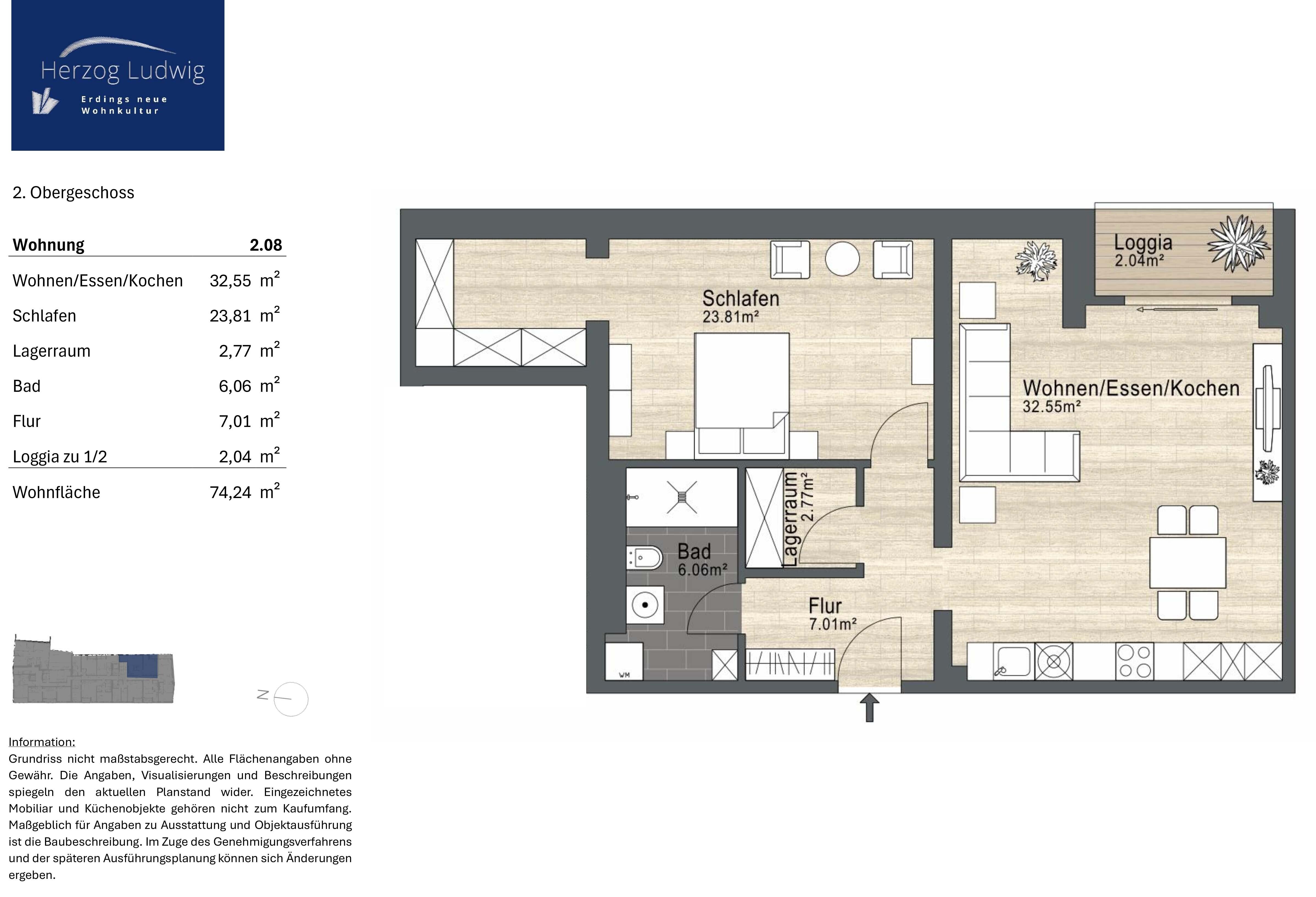 Wohnung zum Kauf provisionsfrei 589.900 € 2 Zimmer 74,2 m²<br/>Wohnfläche 2.<br/>Geschoss Altenerding Erding 85435