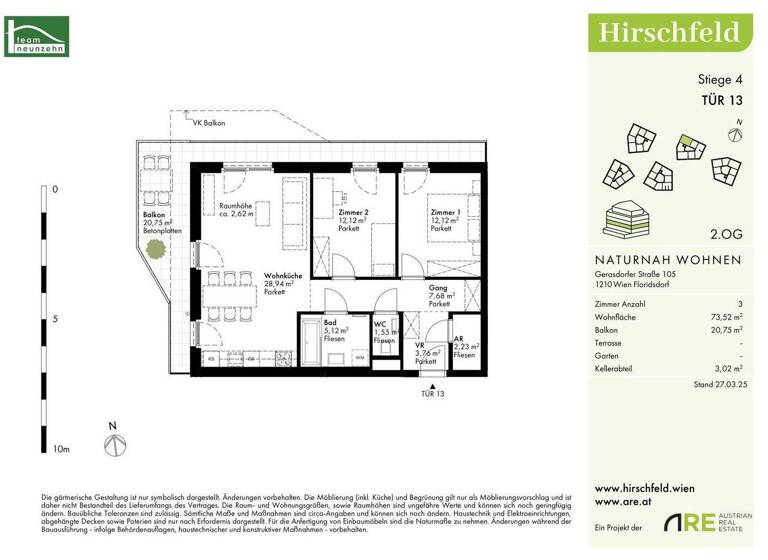 Wohnung zum Kauf - Erstbezug provisionsfrei 451.500 € 2 Zimmer 73,5 m² 2. Geschoss Gerasdorfer Straße 105 Wien 1210