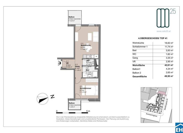 Wohnung zur Miete - Erstbezug 799 € 2 Zimmer 42,6 m² 4. Geschoss frei ab 01.07.2026 Odoakergasse 25 Wien 1160
