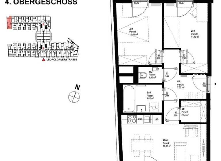 WG-Zimmer zur Miete 833 € 3 Zimmer 57,6 m² 4. Geschoss frei ab 01.06.2026 Leopoldauer Straße 131 Wien 1210