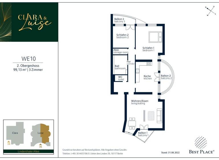 Wohnung zum Kauf provisionsfrei 525.000 € 3 Zimmer 99,1 m²<br/>Wohnfläche 2.<br/>Geschoss Lindenthaler Allee 36 Zehlendorf Berlin 14163