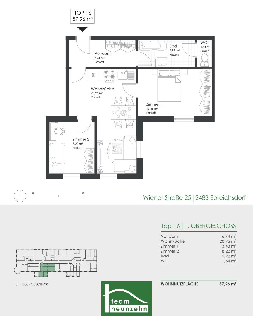 Wohnung zur Miete 571 € 3 Zimmer 57,8 m²<br/>Wohnfläche 1.<br/>Geschoss 01.03.2025<br/>Verfügbarkeit Wiener Straße 25 Ebreichsdorf 2483