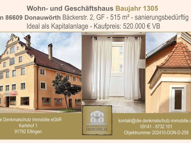 Haus zum Kauf 520.000 € 17 Zimmer 291 m² 515 m² Grundstück Bäckerstraße 2 Donauwörth Donauwörth 86609