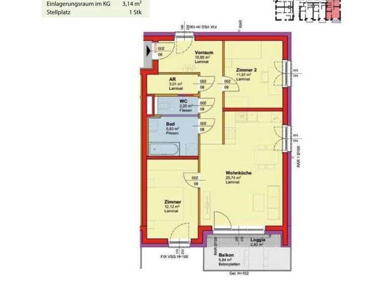 Wohnung zur Miete - Erstbezug 713 € 3 Zimmer 71,4 m² 1. Geschoss Palterndorf 2182