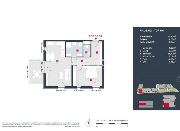 Wohnung zum Kauf - Erstbezug provisionsfrei 304.400 € 2 Zimmer 61,3 m² Leopoldsdorf 2333