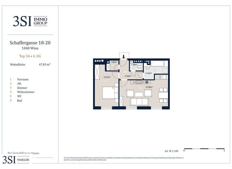 Wohnung zum Kauf 380.000 € 2 Zimmer 47 m² 4. Geschoss Schäffergasse 18-20 Wien 1040