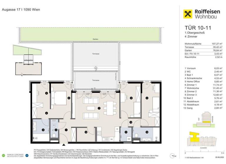 Wohnung zum Kauf - Erstbezug provisionsfrei 1.056.200 € 4 Zimmer 107,3 m² 1. Geschoss Augasse Wien,Alsergrund 1090