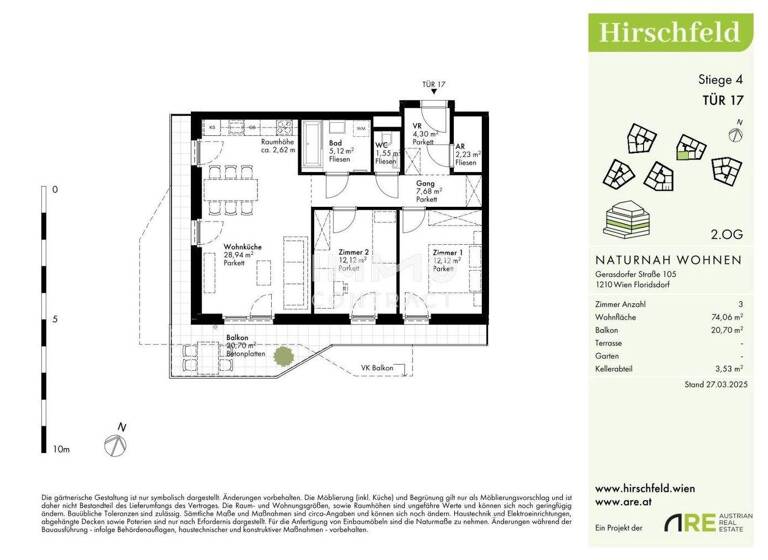 Wohnung zum Kauf - Erstbezug provisionsfrei 454.900 € 3 Zimmer 74,1 m² Wien 1210