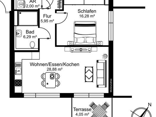 Terrassenwohnung zum Kauf - Erstbezug provisionsfrei 329.000 € 2 Zimmer 63,5 m² 1. Geschoss Heidkamp Bergisch Gladbach 51469