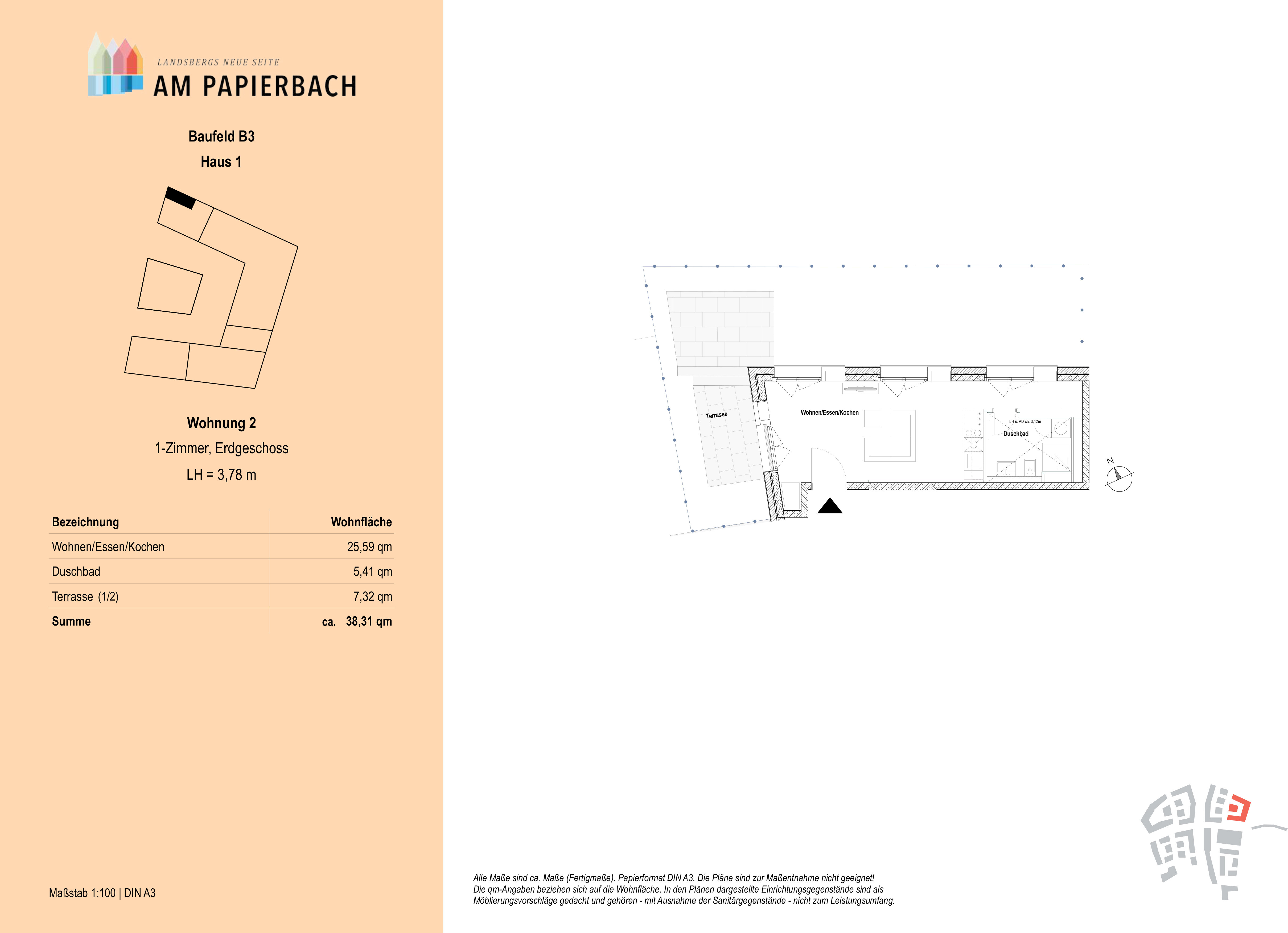 Wohnung zum Kauf provisionsfrei 334.900 € 1 Zimmer 38,3 m²<br/>Wohnfläche EG<br/>Geschoss Stadtgebiet Landsberg am Lech 86899