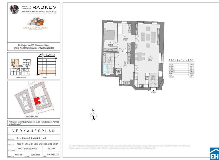 Wohnung zum Kauf 715.000 € 3 Zimmer 100,8 m² EG Untere Weißgerberstraße Wien 1030