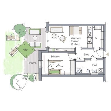 Terrassenwohnung zum Kauf provisionsfrei 319.734 € 2 Zimmer 59,2 m² 1. Geschoss Kornburger Hauptstr. Kornburg / Worzeldorf Nürnberg 90455