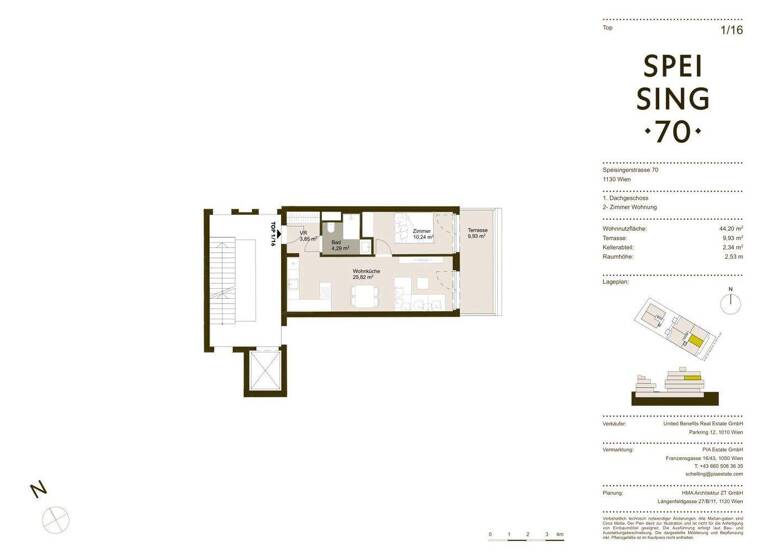 Terrassenwohnung zum Kauf - Erstbezug 389.000 € 2 Zimmer 44 m² 3. Geschoss frei ab 31.07.2026 Speisinger Straße Wien 1130