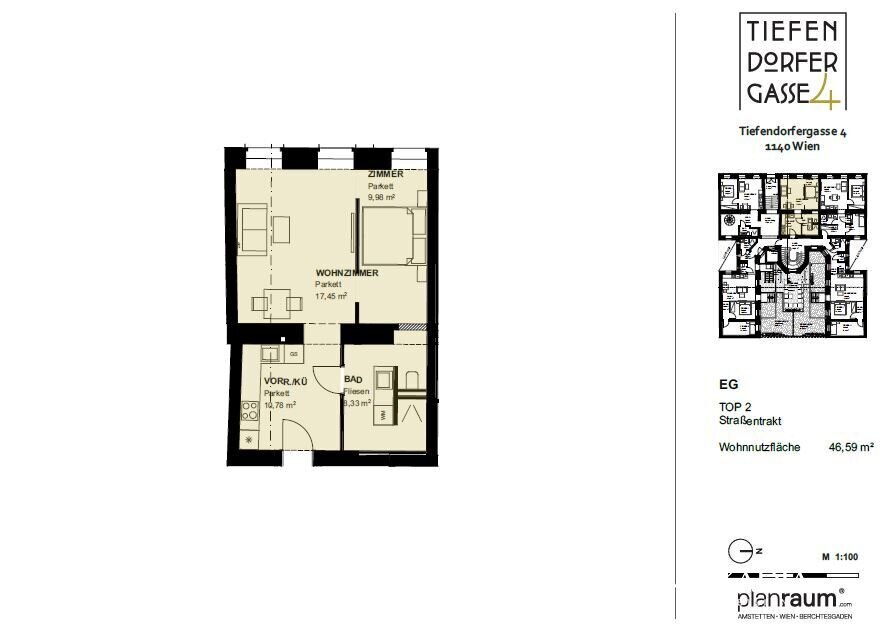 Wohnung zum Kauf 243.000 € 2 Zimmer 46,1 m²<br/>Wohnfläche EG<br/>Geschoss Wien 1140