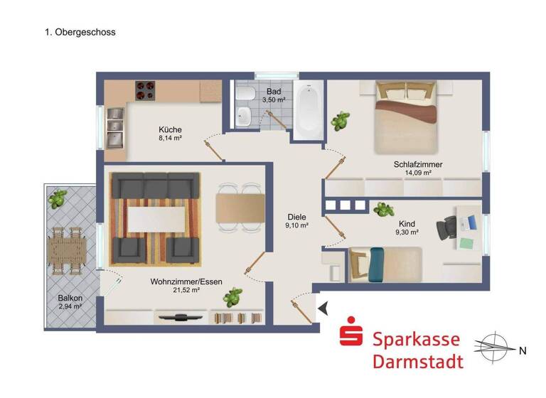Wohnung zum Kauf 155.000 € 3 Zimmer 68,6 m² 1. Geschoss Bickenbach 64404