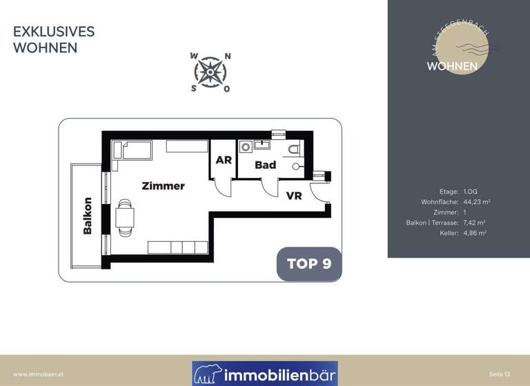 Studio zur Miete - Erstbezug 510 € 1 Zimmer 43,8 m² 1. Geschoss frei ab 01.06.2026 Binderweg 9 Steegen 4722