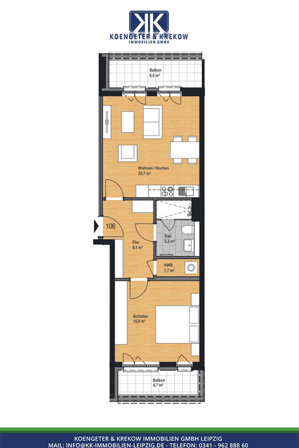 Wohnung zur Miete 902 € 2 Zimmer 64,4 m²<br/>Wohnfläche 2.<br/>Geschoss Prager Straße 109 Reudnitz-Thonberg Leipzig 04317