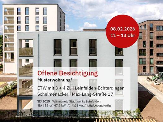 Wohnung zum Kauf - Erstbezug provisionsfrei 430.000 € 3 Zimmer 84,4 m² 4. Geschoss Schelmenäcker 0 Leinfelden Leinfelden-Echterdingen 70771