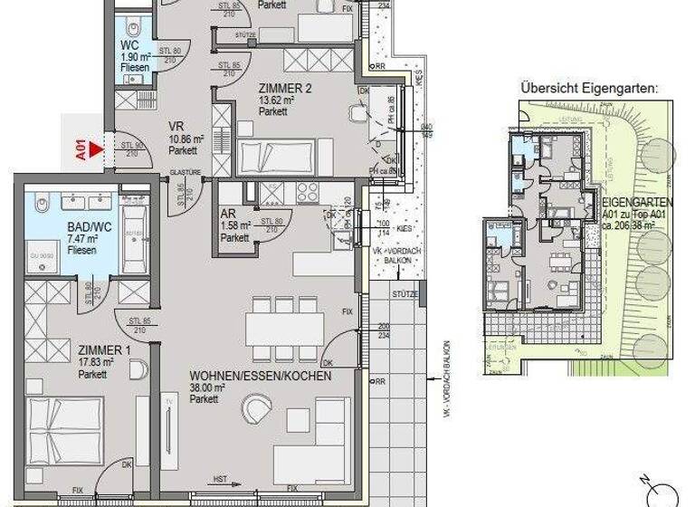 Wohnung zum Kauf - Erstbezug provisionsfrei 799.500 € 4 Zimmer 111,5 m² EG Sankt Peter Graz 8042