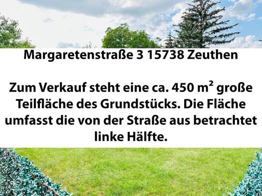 Grundstück zum Kauf 259.000 € 450 m² Grundstück Baugenehmigung vorhanden Margaretenstraße 3 Zeuthen Zeuthen 15738