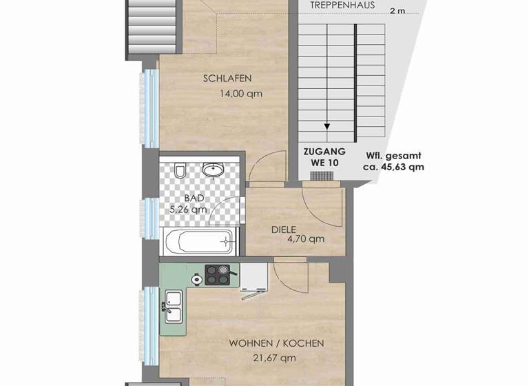 Wohnung zum Kauf 52.500 € 2 Zimmer 45,6 m² 4. Geschoss Ahornstraße 64 Kaßberg Chemnitz 09112