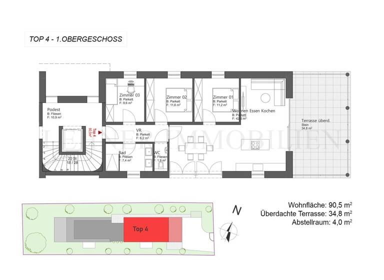 Wohnung zum Kauf - Erstbezug 495.000 € 4 Zimmer 90,5 m² 1. Geschoss frei ab 31.01.2027 Liebenau Graz,07.Bez.:Liebenau 8041