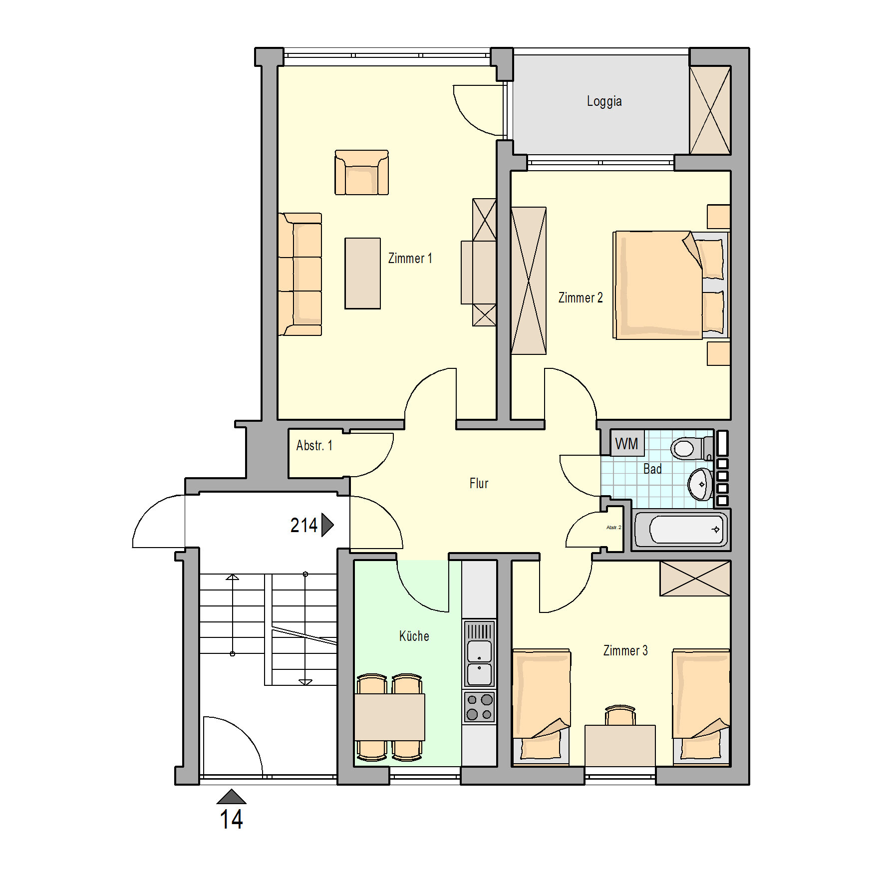 Wohnung zur Miete 710 € 3 Zimmer 75,8 m²<br/>Wohnfläche EG<br/>Geschoss Mariahof 2 Trier 54296