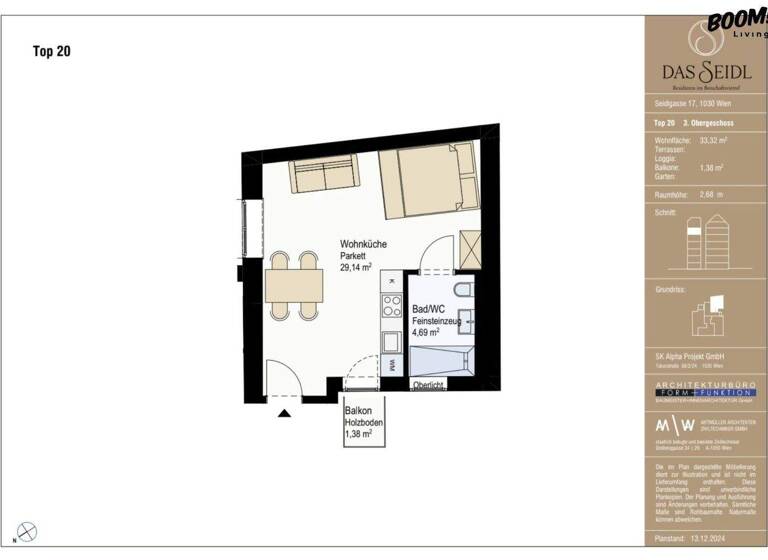 Studio zum Kauf - Erstbezug 411.000 € 1 Zimmer 33,3 m² 3. Geschoss frei ab sofort Wien 1030