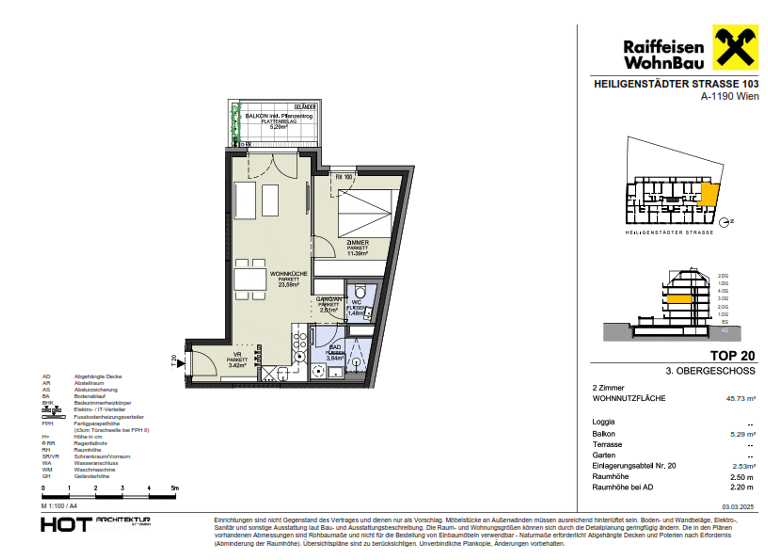 Wohnung zum Kauf provisionsfrei 407.100 € 2 Zimmer 45,7 m² 3. Geschoss Wien 1190