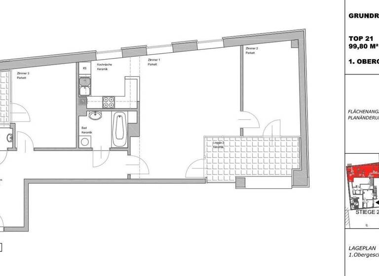 Wohnung zur Miete 1.240 € 3 Zimmer 99,8 m² 1. Geschoss Humboldtgasse 38 Wien 1100