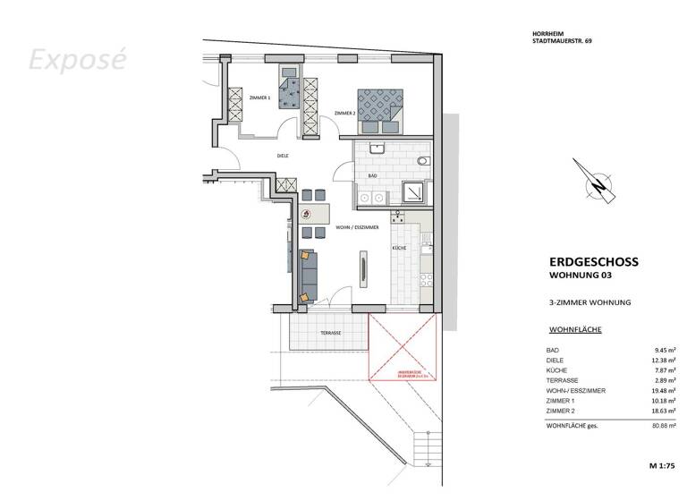 Wohnung zur Miete - Erstbezug 1.080 € 3 Zimmer 81 m² Stadtmauerstraße 69 Horrheim Vaihingen an der Enz 71665