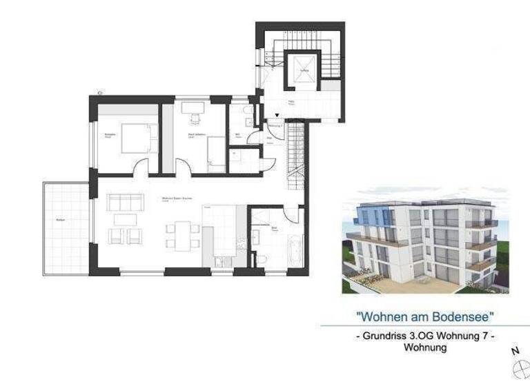 Penthouse zur Miete 2.950 € 3,5 Zimmer 149 m² 3. Geschoss frei ab sofort Alpenstraße 2A Petershausen Konstanz 78464