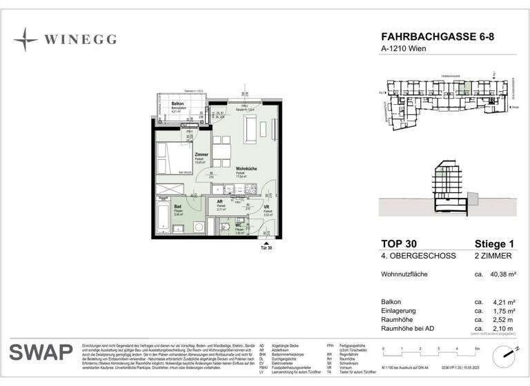 Wohnung zum Kauf - Erstbezug 308.700 € 2 Zimmer 40,3 m² 4. Geschoss Fahrbachgasse 6-8 Wien 1210