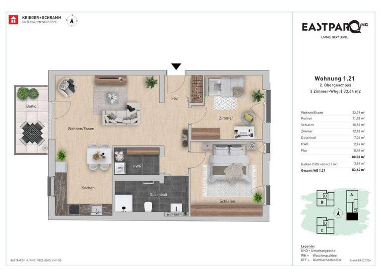 Wohnung zum Kauf - Neubau 715.000 € 3 Zimmer 83,6 m² 2. Geschoss Dieburger Str. 12 d Sachsenhausen Frankfurt am Main 60599