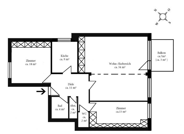 Wohnung zur Miete 1.650 € 3 Zimmer 98 m²<br/>Wohnfläche 1/2<br/>Geschoss Poppenbüttel Hamburg 22399