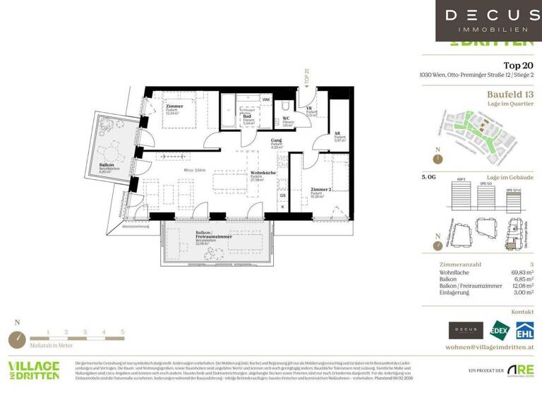Wohnung zum Kauf - Erstbezug 562.000 € 3 Zimmer 69,8 m² 5. Geschoss Wien 1030