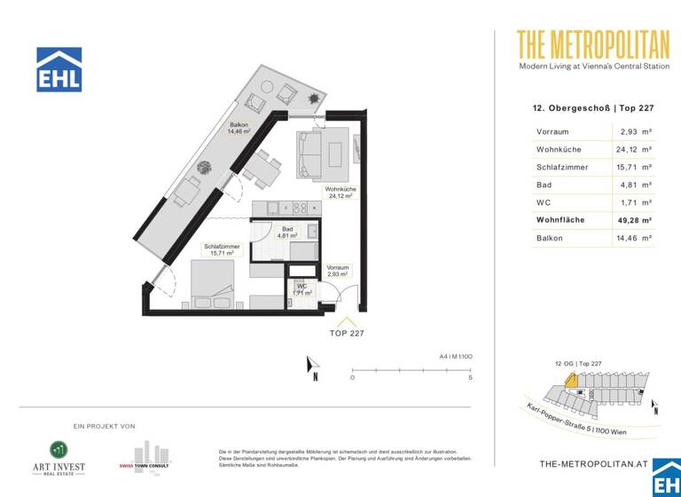 Studio zur Miete 848 € 1 Zimmer 49,3 m² 12. Geschoss Wien 1100