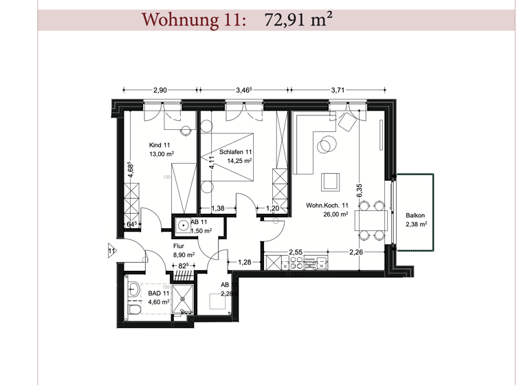 Wohnung zur Miete 1.167 € 3 Zimmer 72 m²<br/>Wohnfläche 2.<br/>Geschoss Jacobsgarten 3 Gernrode Gernrode 06485
