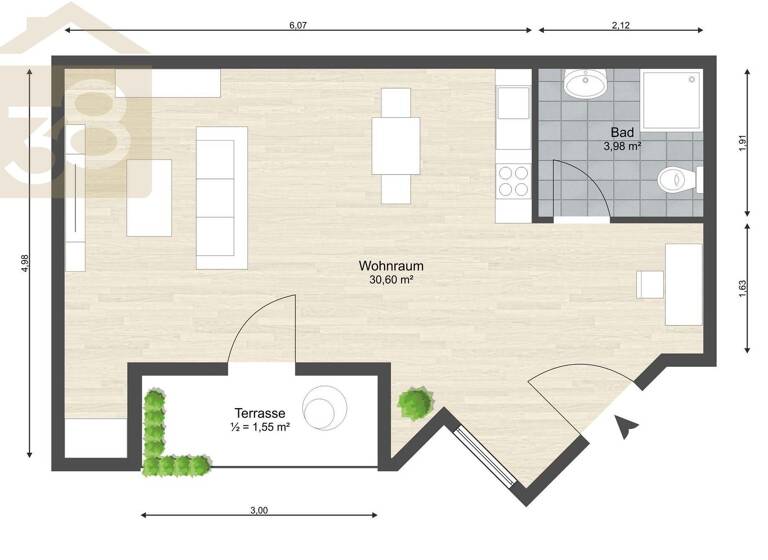Studio zum Kauf 45.000 € 1 Zimmer 36 m² EG Schöppenstedt 38170