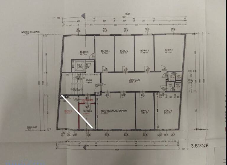 Büro zur Miete 2.538 € 8 Zimmer 203 m² Bürofläche Wien 1090