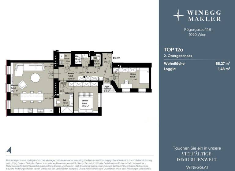 Wohnung zum Kauf - Erstbezug 959.000 € 3 Zimmer 89,4 m² 3. Geschoss Rögergasse 14B Wien 1090