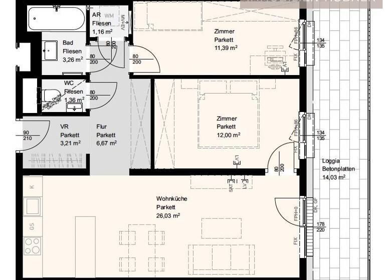 Wohnung zur Miete - Erstbezug 807 € 3 Zimmer 65,1 m² 2. Geschoss frei ab 01.07.2026 Stockerau 2000