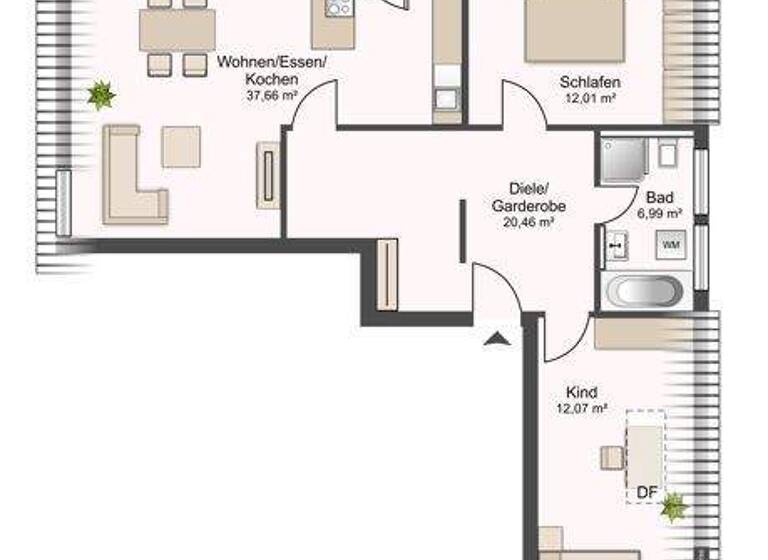Wohnung zur Miete 1.050 € 3 Zimmer 87,8 m² 2. Geschoss frei ab sofort Peter u. Paul Landshut 84028