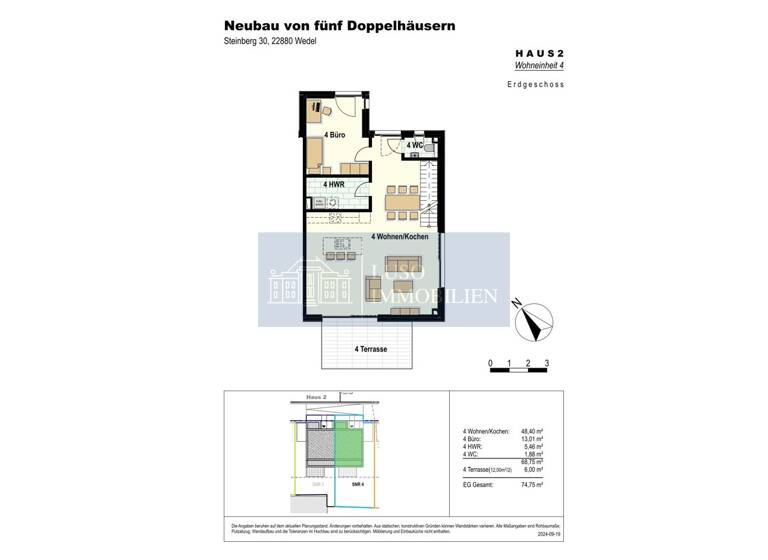 Doppelhaushälfte zum Kauf - Erstbezug 835.800 € 4 Zimmer 131 m² 252 m² Grundstück Steinberg 30c Wedel 22880