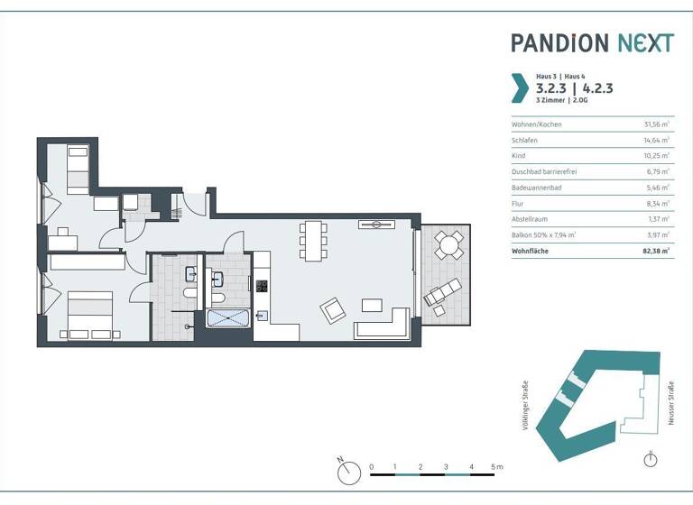 Wohnung zur Miete - Erstbezug 1.990 € 3 Zimmer 82,4 m² 2. Geschoss frei ab sofort Völklinger Straße 2d Unterbilk Düsseldorf 40219
