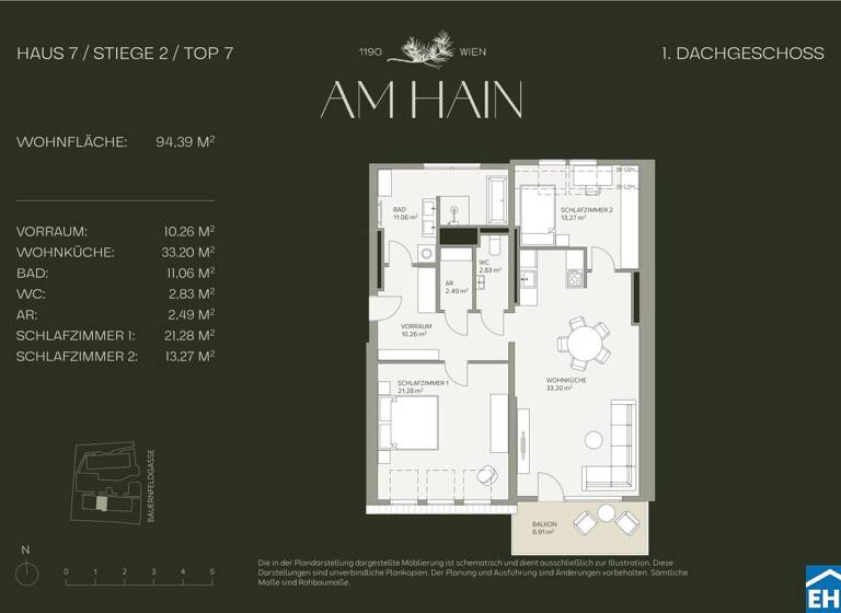 Wohnung zum Kauf - Erstbezug 990.000 € 3 Zimmer 94,4 m² 3. Geschoss Bauernfeldgasse Wien 1190